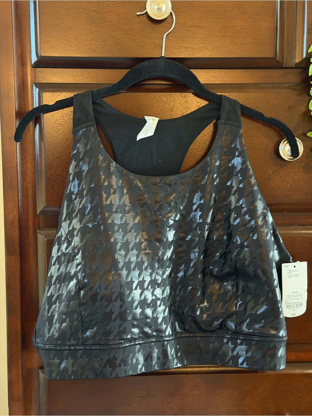 Xersion Black Houndstooth Racerback Sports Bra